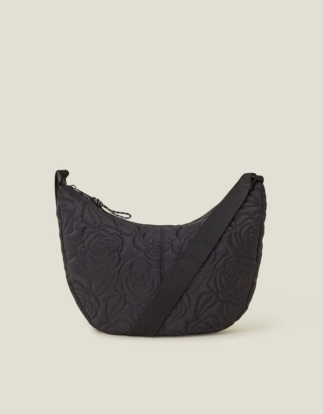 Accessorize Large Floral Quilted Sling Bag Black