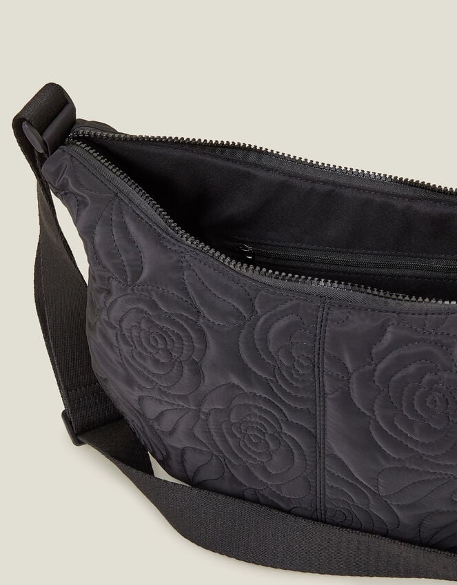 Accessorize Large Floral Quilted Sling Bag Black
