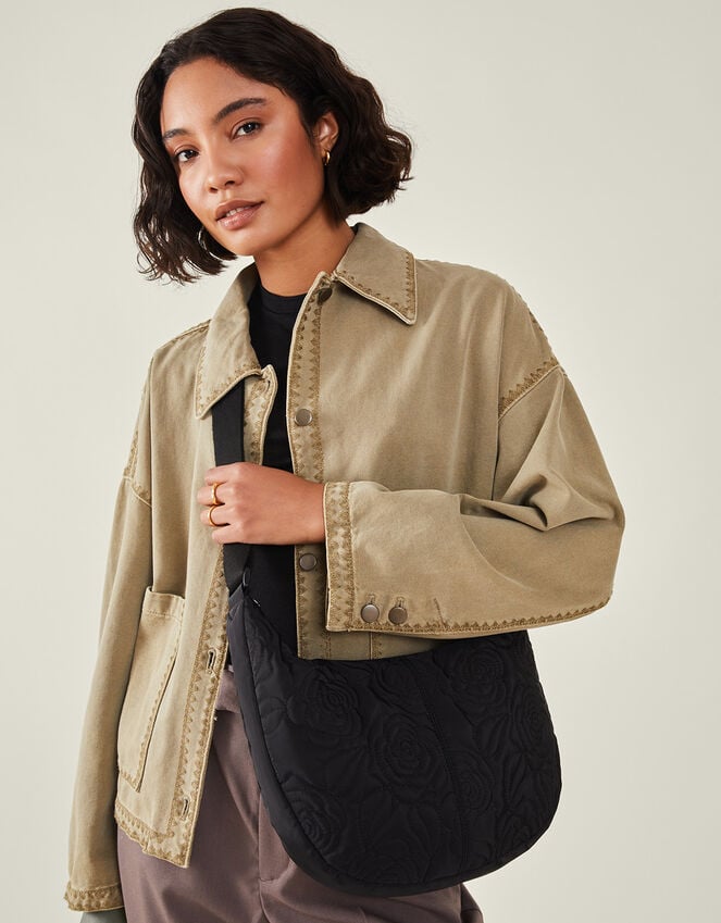 accessorize Large Floral Quilted Sling Bag Black