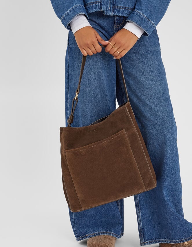 accessorize Large Pocket Suede Shoulder Bag