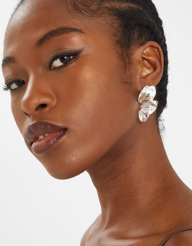 Accessorize Layered Leaf Drop Earrings Silver