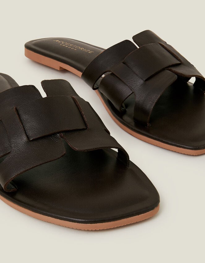 Accessorize Leather Cut-Out Sliders Brown