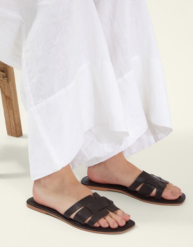 Accessorize Leather Cut-Out Sliders Brown