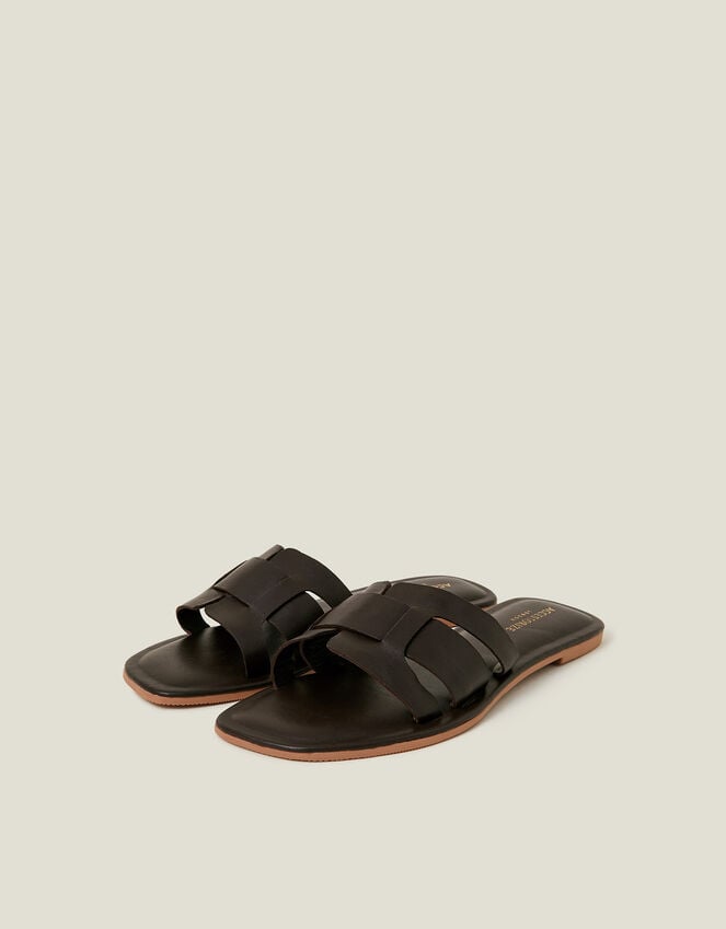 accessorize Leather Cut-Out Sliders Brown
