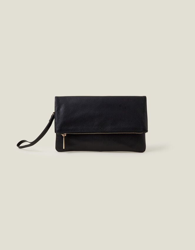 Accessorize Leather Fold-Over Clutch Bag Black