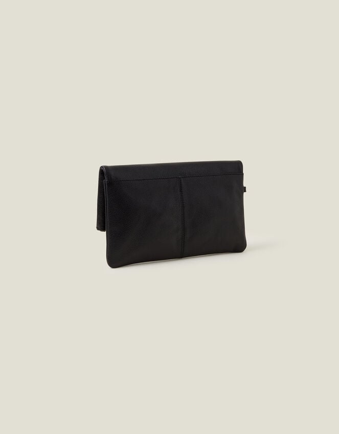 Accessorize Leather Fold-Over Clutch Bag Black