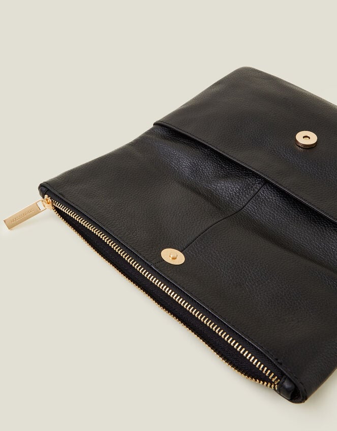 Accessorize Leather Fold-Over Clutch Bag Black