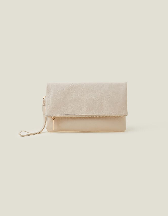 Accessorize Leather Fold-Over Clutch Bag Cream
