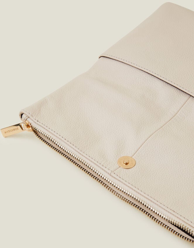 Accessorize Leather Fold-Over Clutch Bag Cream