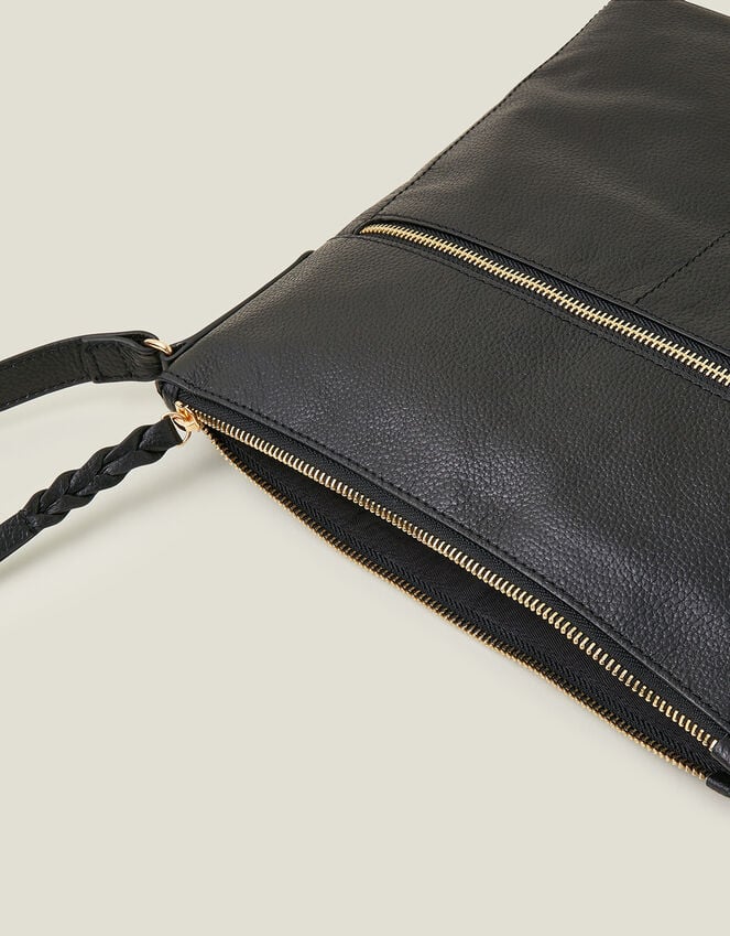 Accessorize Leather Large Messenger Bag Black