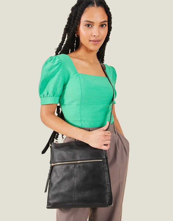 accessorize Leather Large Messenger Bag Black