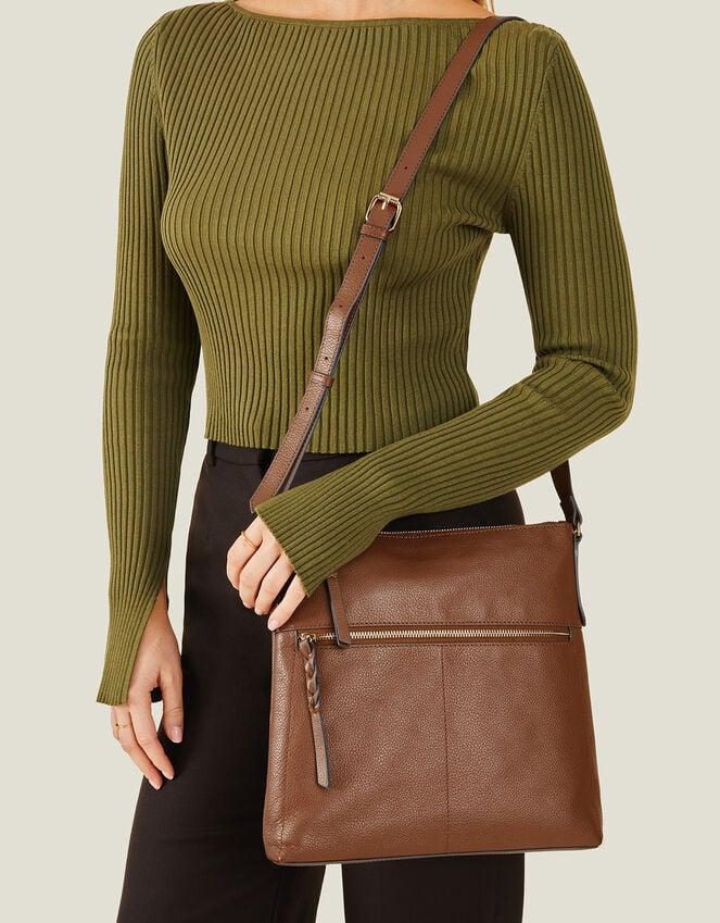 accessorize Leather Large Messenger Bag Tan