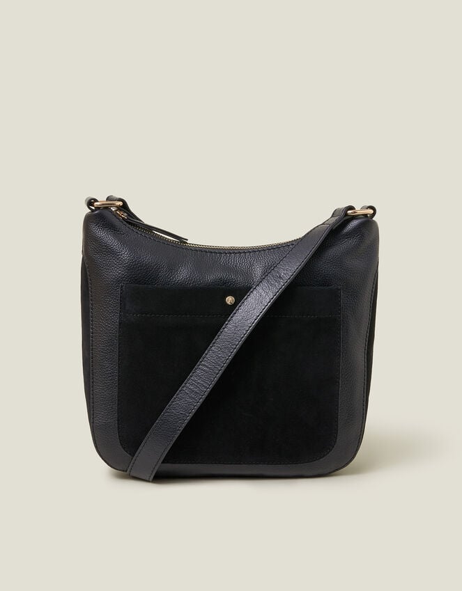 Accessorize Leather Messenger Cross-Body Bag Black