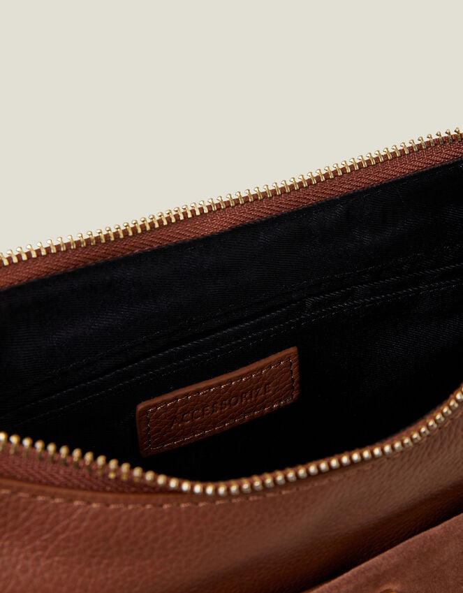 Accessorize Leather Messenger Cross-Body Bag Tan