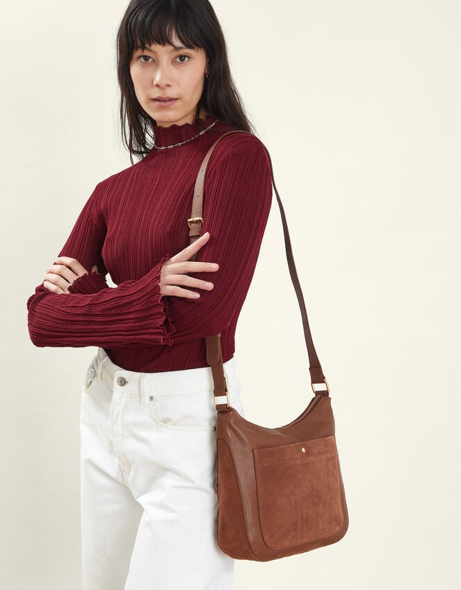 accessorize Leather Messenger Cross-Body Bag Tan