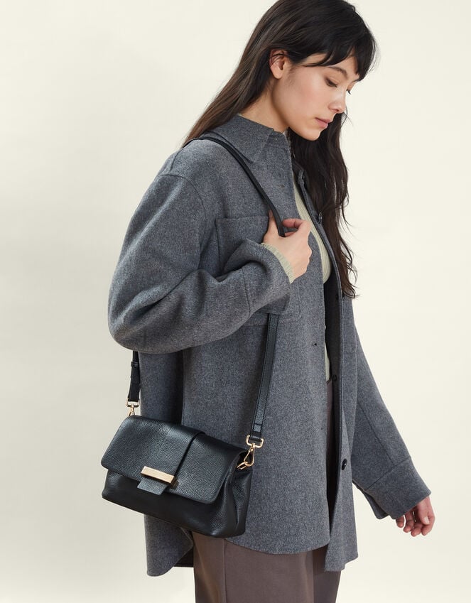 accessorize Leather Metal Bar Cross-Body Bag Black