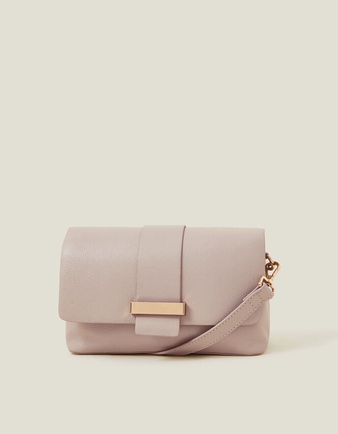 Accessorize Leather Metal Bar Cross-Body Bag Nude