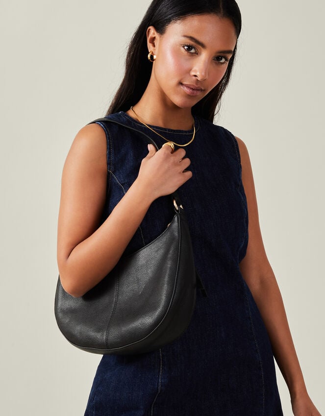 accessorize Leather Scoop Shoulder Bag Black