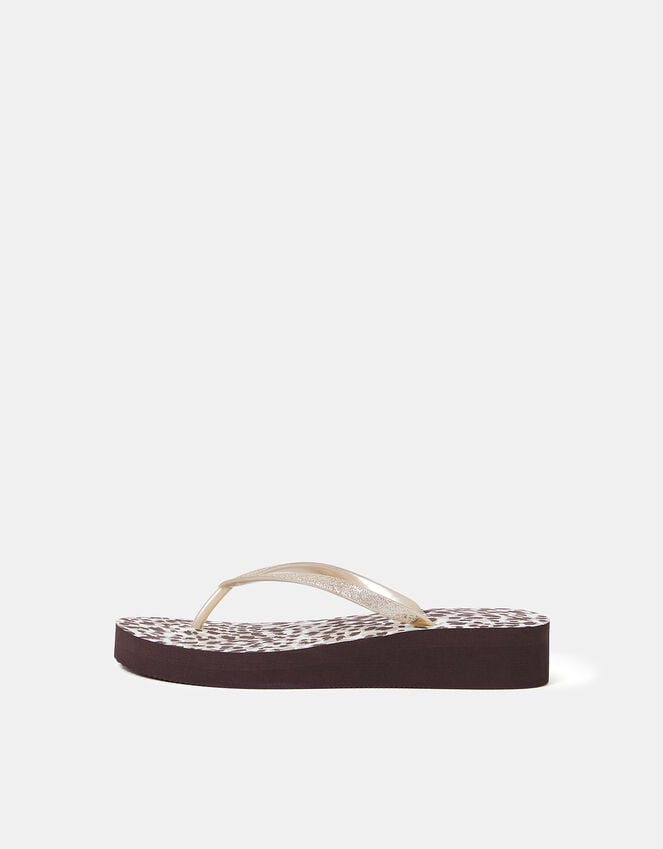 Accessorize Leopard Print Wedge Flip Flops Leopard