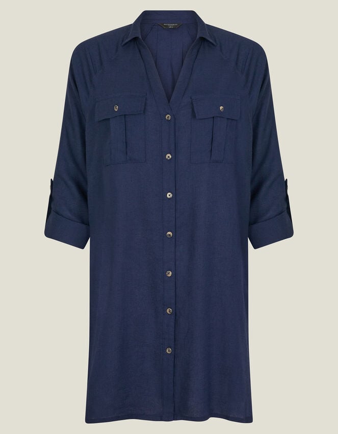 Accessorize Long Sleeve Beach Cover Up Shirt Blue