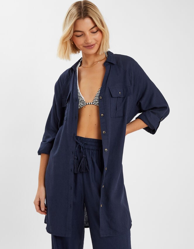 accessorize Long Sleeve Beach Cover Up Shirt Blue