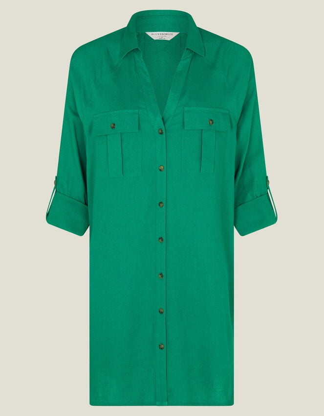 Accessorize Long Sleeve Beach Cover Up Shirt Green