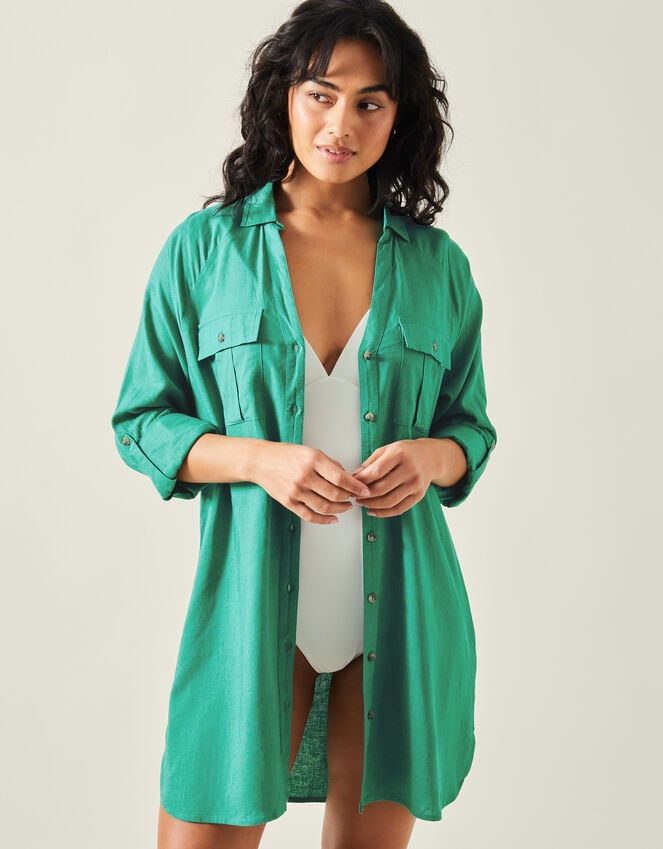 accessorize Long Sleeve Beach Cover Up Shirt Green