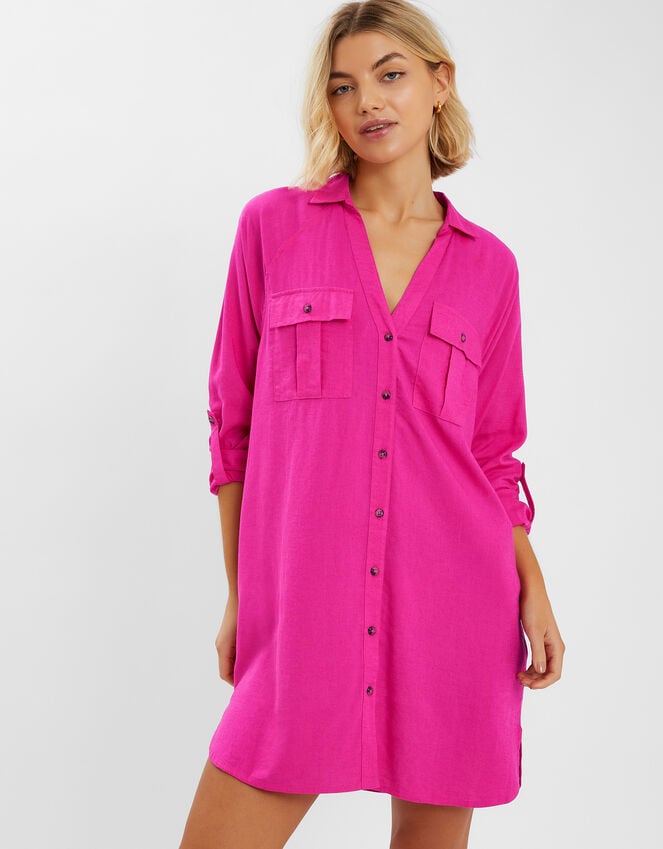 accessorize Long Sleeve Beach Cover Up Shirt Pink
