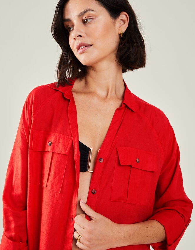 Accessorize Long Sleeve Beach Cover Up Shirt Red