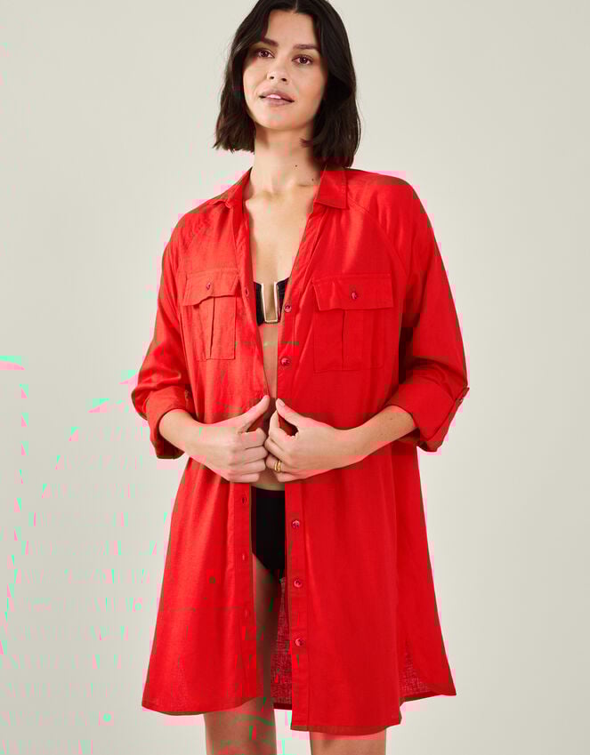 accessorize Long Sleeve Beach Cover Up Shirt Red