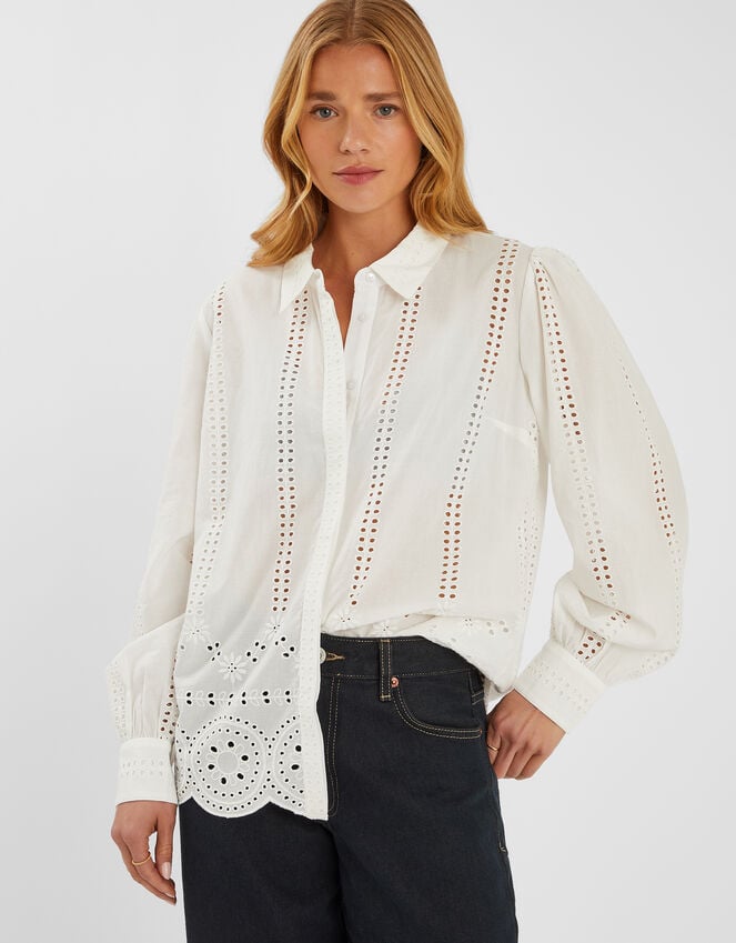 accessorize Long Sleeve Broderie Shirt White