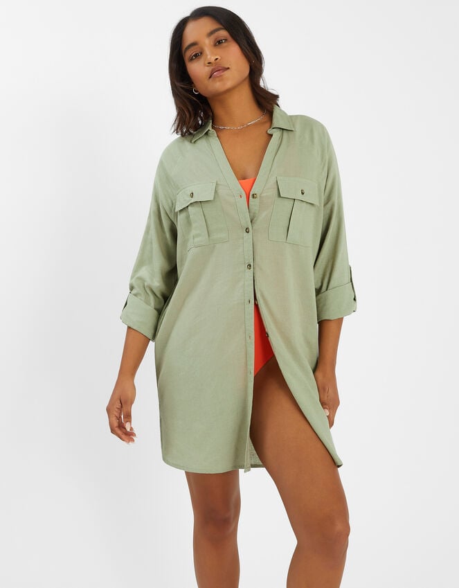 accessorize Long Sleeve Shirt Beach Cover-Up Green
