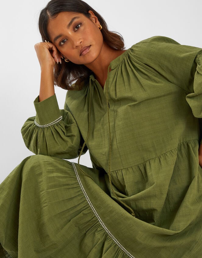 Accessorize Long-Sleeve Tiered Maxi Dress Green