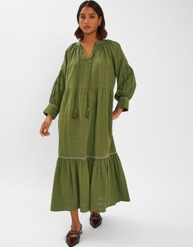 accessorize Long-Sleeve Tiered Maxi Dress Green