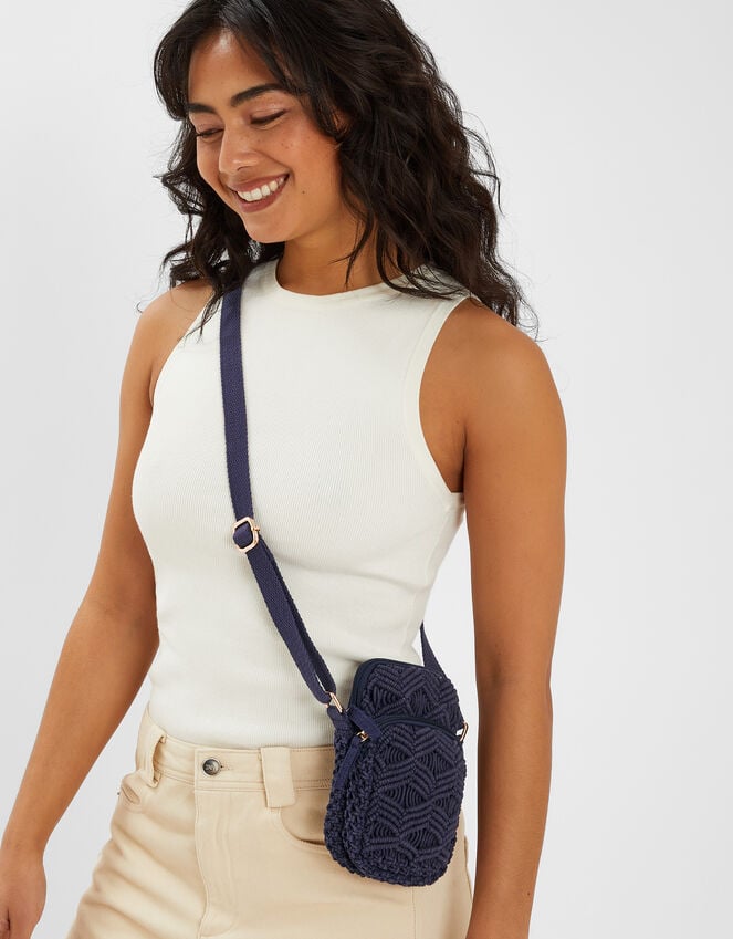 accessorize Macrame Phone Bag Blue