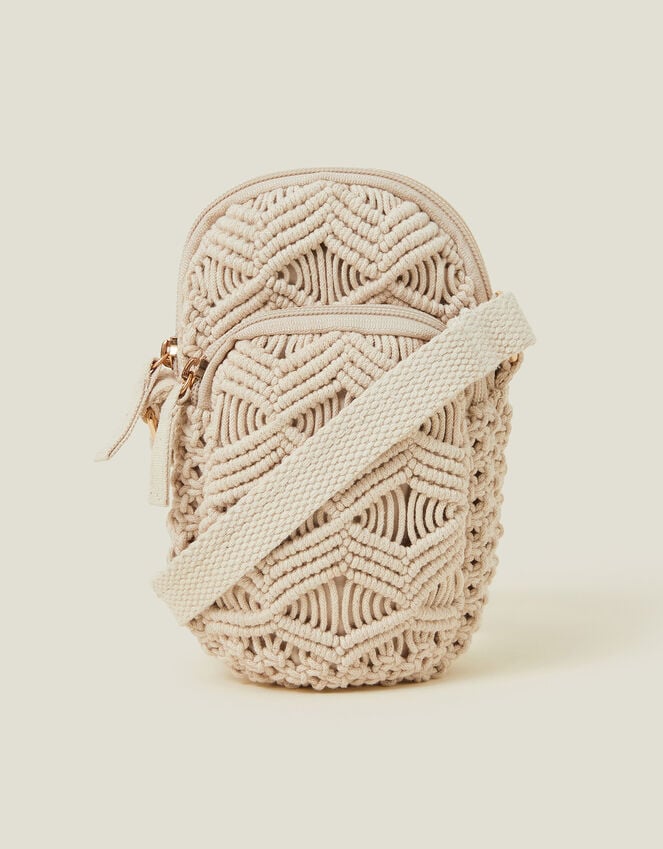 Accessorize Macrame Phone Bag Cream