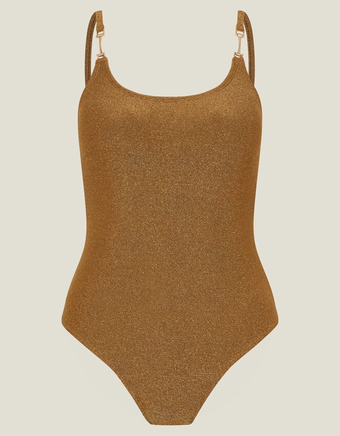 Accessorize Metal Strap Shimmer Swimsuit Gold