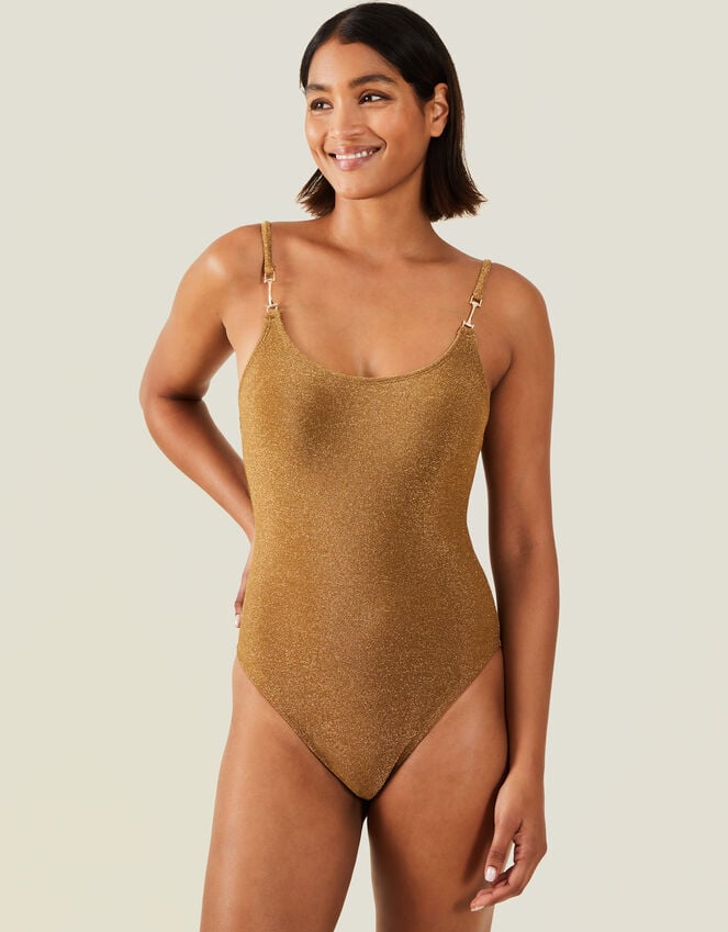 accessorize Metal Strap Shimmer Swimsuit Gold