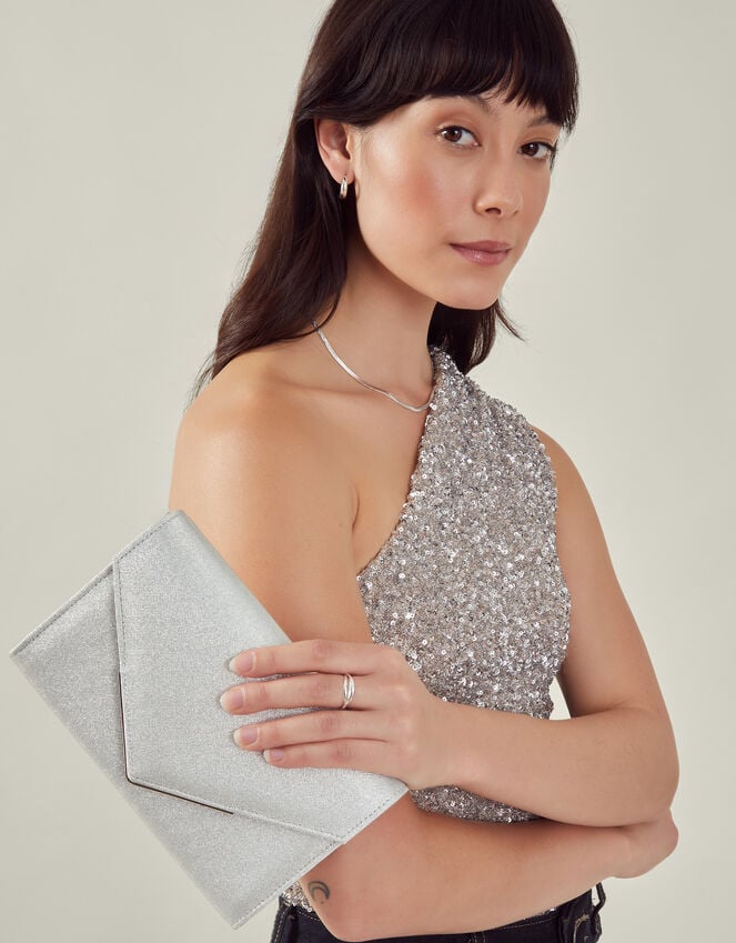 accessorize Metallic Envelope Clutch Bag Silver