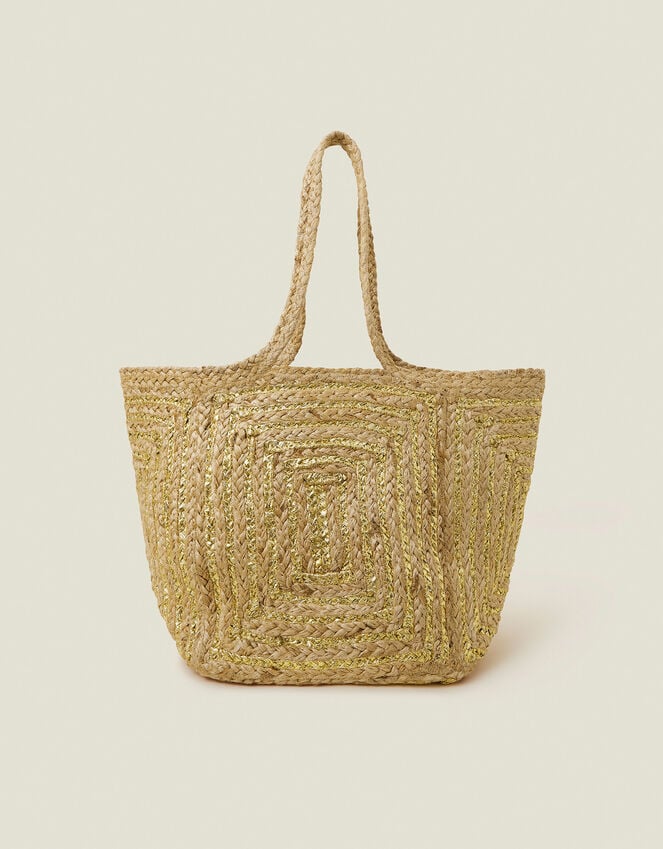 Accessorize Metallic Jute Beach Bag Gold