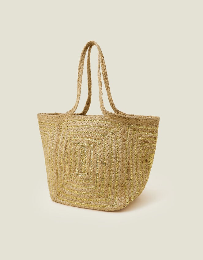 Accessorize Metallic Jute Beach Bag Gold