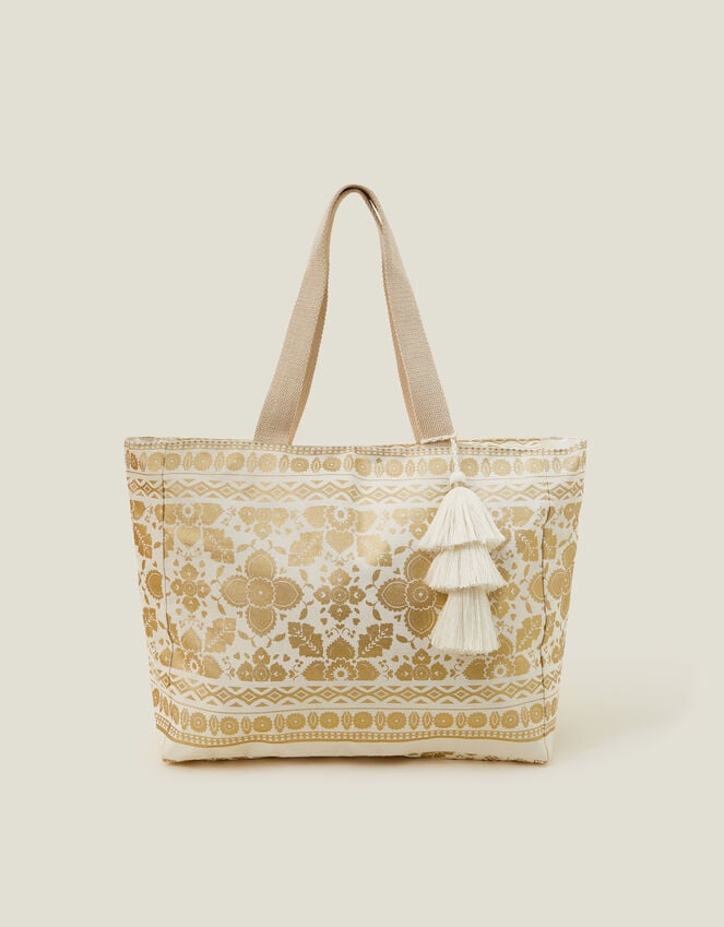 Accessorize Metallic Print Canvas Beach Bag