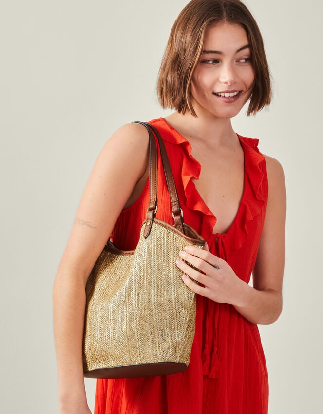 accessorize Metallic Raffia Shopper Bag