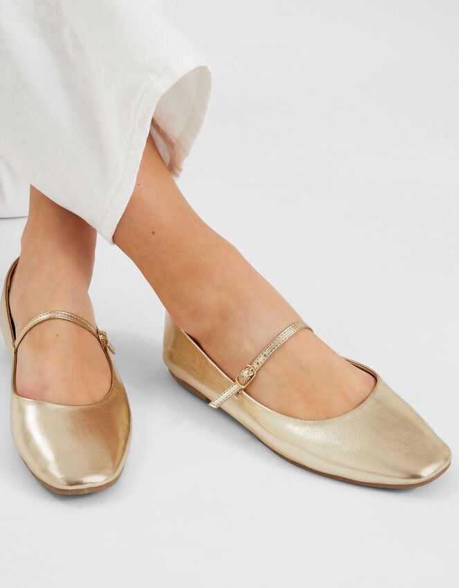 Accessorize Metallic Strap Ballet Flats Gold