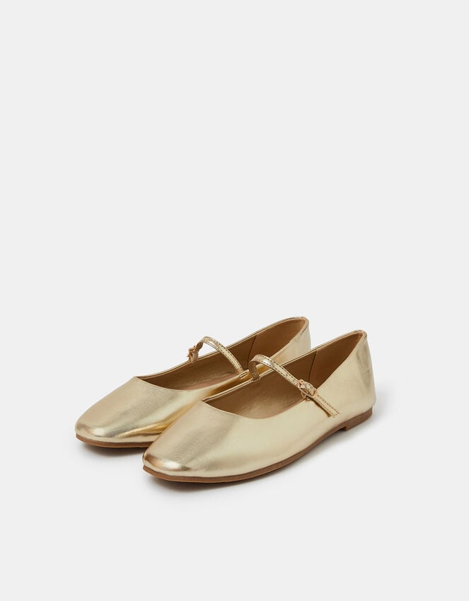 accessorize Metallic Strap Ballet Flats Gold