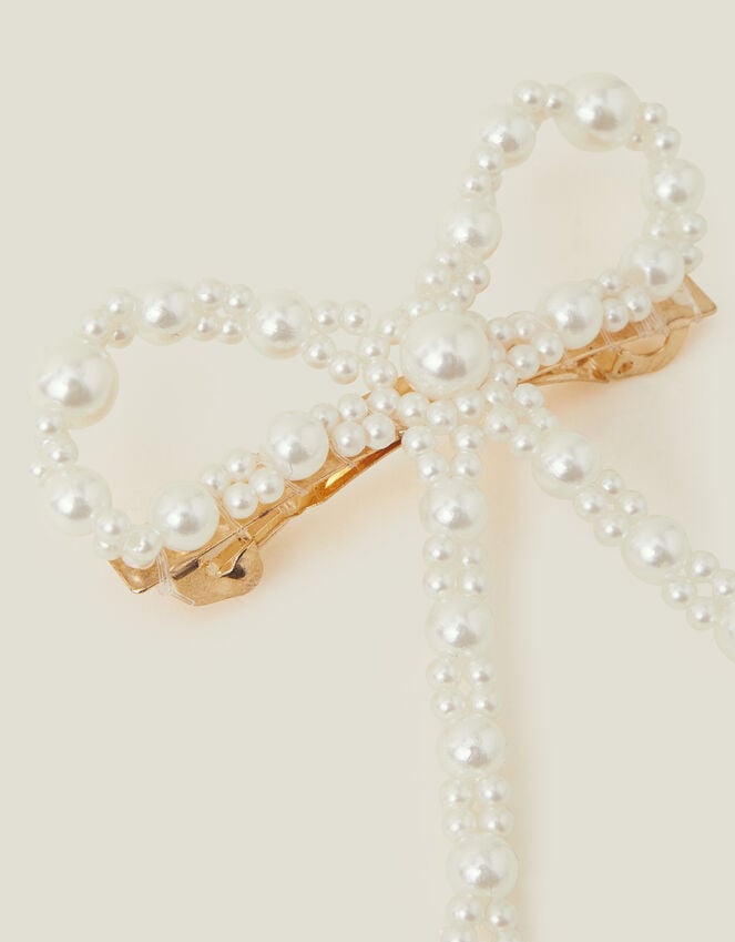Accessorize Mini Bow Pearl Barrette Clip