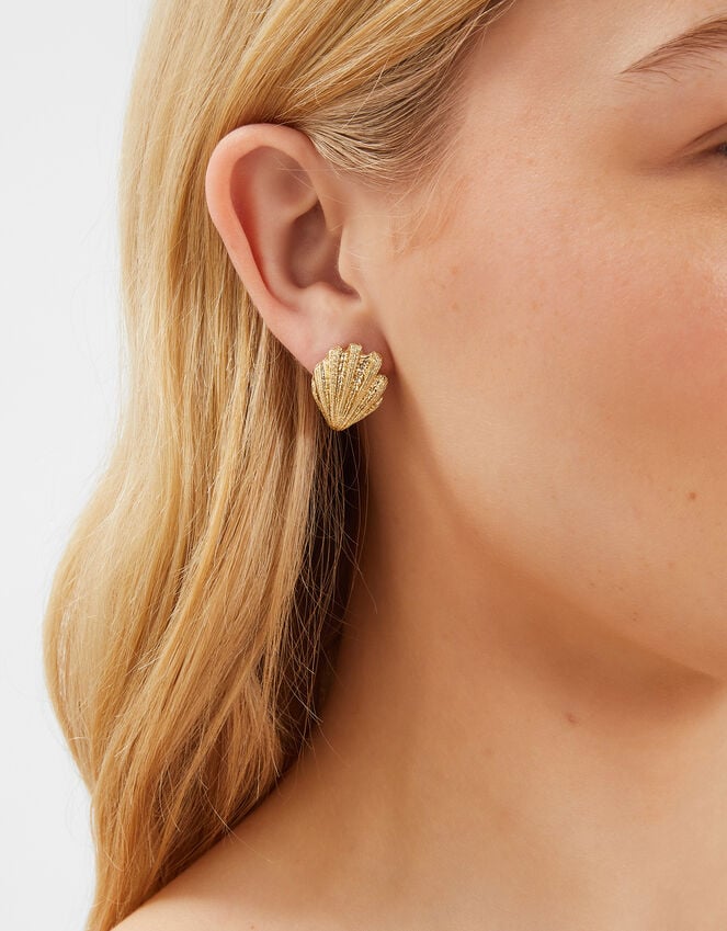Accessorize Mini Scallop Shell Stud Earrings Gold