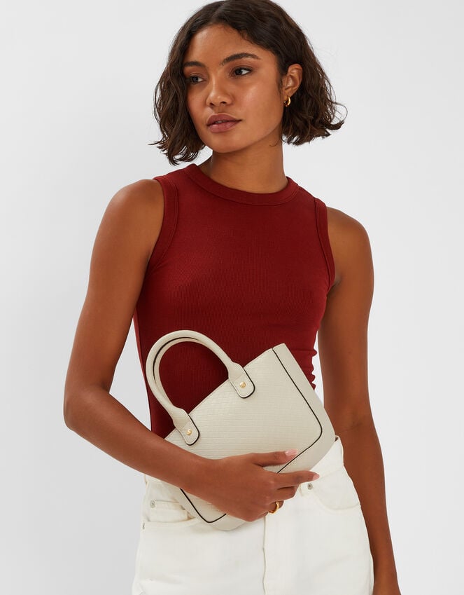 accessorize Mini Woven Faux Leather Handbag Cream