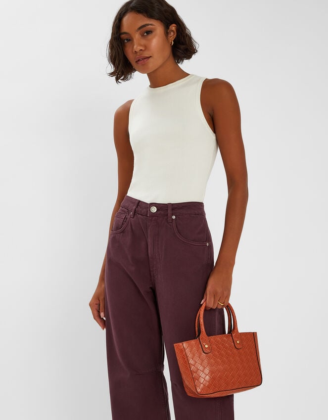 accessorize Mini Woven Faux Leather Handbag Orange