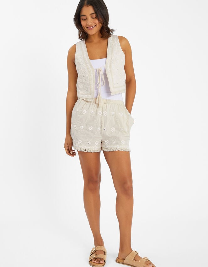 Accessorize Mirror Embroidered Cotton Shorts Ivory